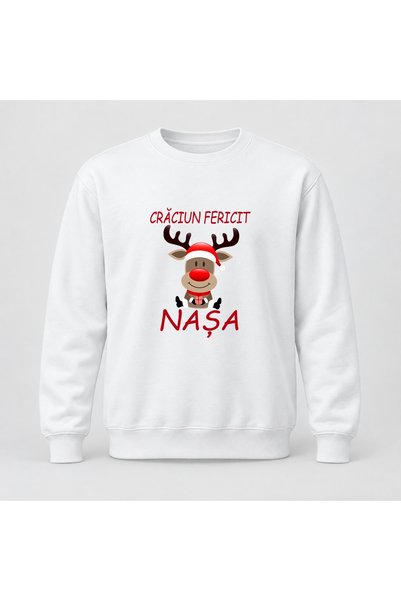 Fabricacucadouri.ro Pulover personalizat Craciun fericit nasa, model ren