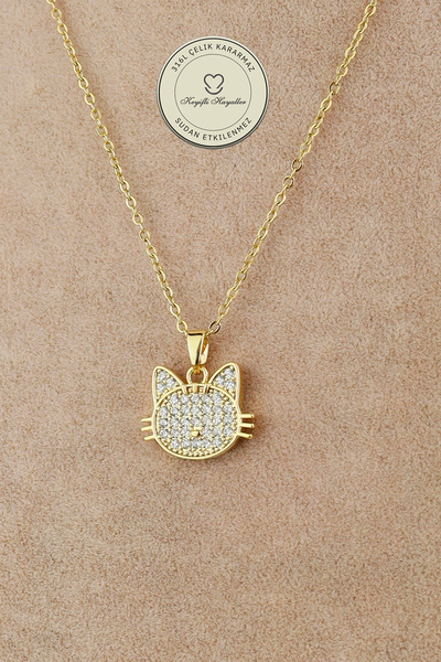 Keyifli Hayaller Steel Necklace - Stone Cat Chain Necklace 316L Steel Necklac...