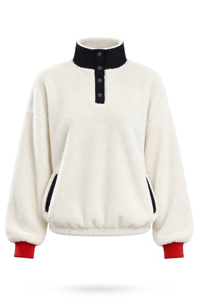 5in1Canpolat Ecru Teddy Embroidered Fleece Sweatshirt 2721