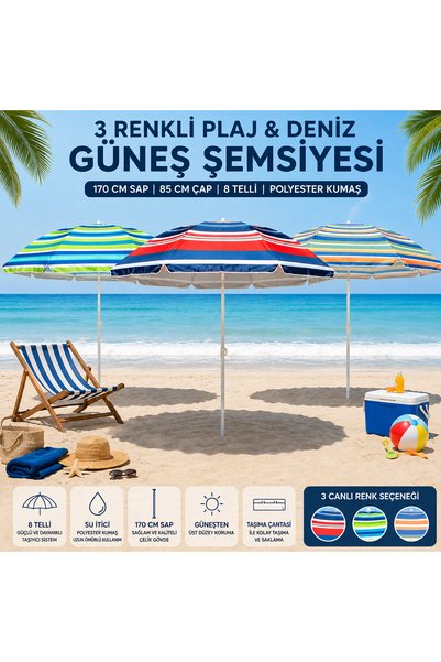 INURA GLOBAL Karışık Renk Plaj Şemsiyesi 170 cm Saplı 85x85 cm 24'lü Paket