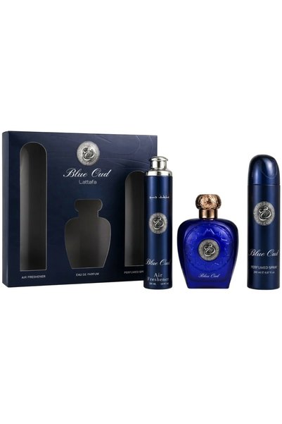 lattafa Gift Set Blue Oud, Oriental Lemnos cu Oud, Spray + Deodorant + After ...