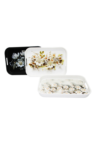 INURA GLOBAL Saray Flower Patterned Rectangular Plastic Serving Tray 35X25 cm...