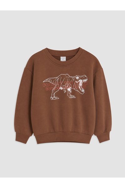 LC Waikiki Özmarka New Season Brown Crew Neck Printed Men's Sweatshirt