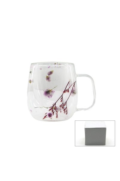 INURA GLOBAL Flower Patterned Double Layer Glass with Handle 250 ml Series B3...