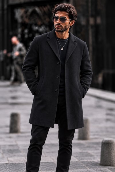 DAMGA JEANS Men's Kaşe Classic Cut Trendy Navy Blue Coat