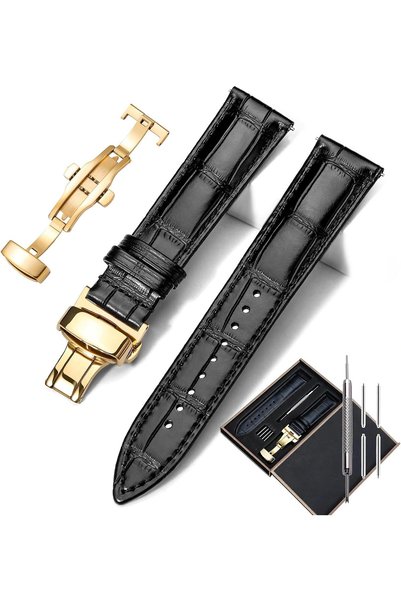Generic Genuine Leather Watch Band with Butterfly Deployment Clasp, with Inst...