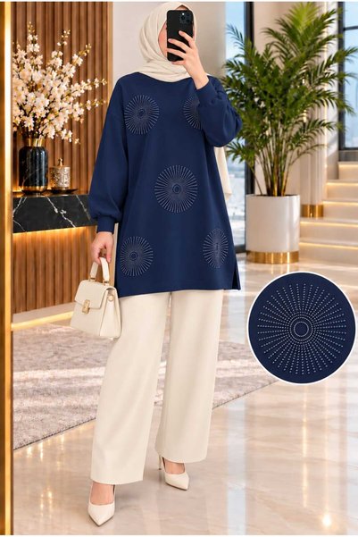 softalya moda تونيك نسائي عصري أنيق بتفاصيل حجرية