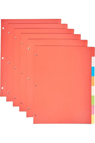 Amazon basics 3-Ring Binder Plastic Divider Set, 3-Hole Punched Letter-Size 8...