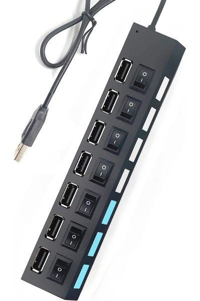 JOYZZZ موزع USB متعدد المنافذ، موزع USB 2.0 بـ 7 منافذ مع مفاتيح تشغيل/إيقاف ...