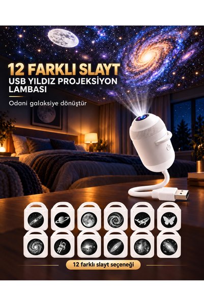 zyper Yıldız Galaksi Projektörü 12'si 1 Arada | Tavan Yansıtmalı Uzay Gökyüzü...
