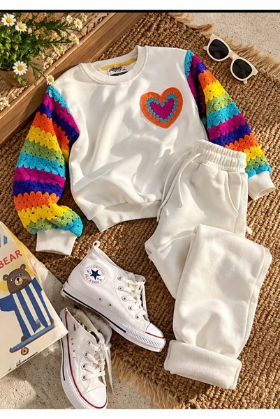 Lolliboomkids Girl's Sleeve Embroidery Detailed Multi-Colored 3-Strand Embroi...