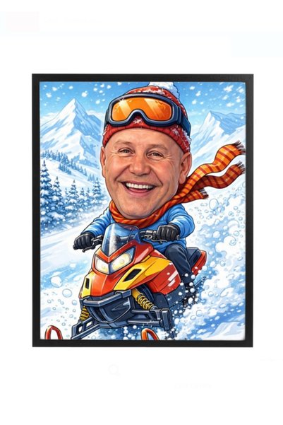 Fabricacucadouri.ro Rama foto personalizata caricatura pe snowmobil – cadou a...