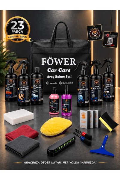 föwer 23 Parça Premium Araç ve Motosiklet Yıkama ve Bakım Seti Çantalı Kuzu P...