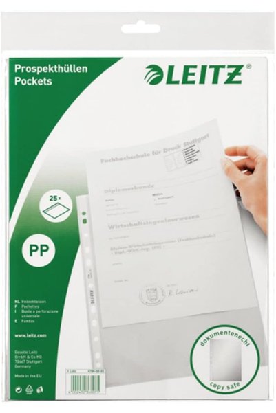 Leitz Set of 25 Standard Document Wallets A4 Format, Colourless with Matte Su...
