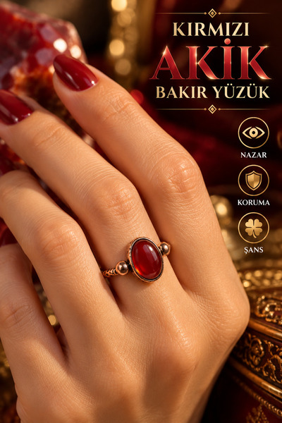 NBS Beautiful Naturel Stones Red Agate Copper Ring Women's Adjustable