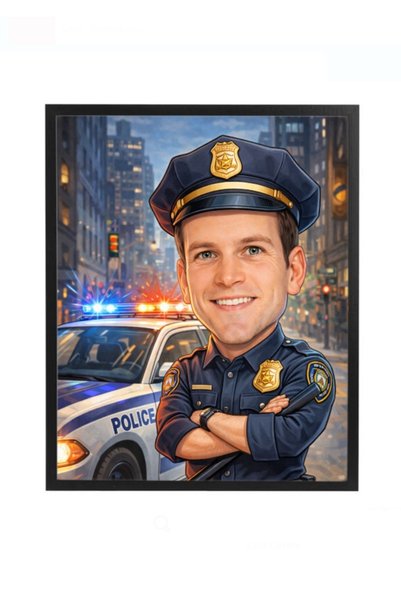 Fabricacucadouri.ro Rama Foto Caricatura Politist cu Masina de Politie – Cado...