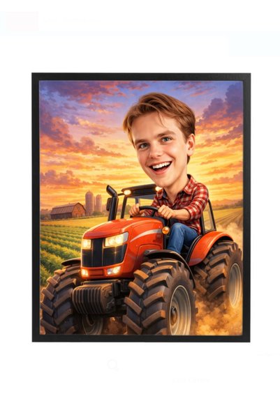 Fabricacucadouri.ro Rama Foto Caricatura Fermier pe Tractor – Cadou Personali...