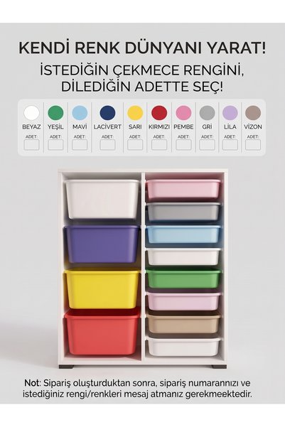 decosense KENDIN TASARLA - 12 Adet Renkli Çekmeceli 110 cm Beyaz Çocuk Odası ...
