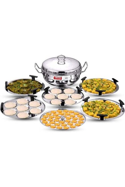 Generic Vinod Deluxe Stainless Steel Multi Kadai, 26 cm, 3.8 L, 6 Steaming Pl...