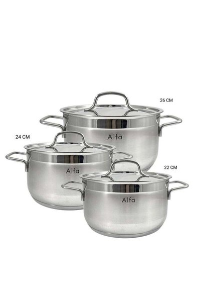 Generic ALFA 6-Piece Stainless Steel Cookware Set (22+24+26 cm) - Durable, St...