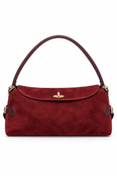 Nura Collection Burgundy Women's Gold-Lock Genuine Suede Shoulder Bag.