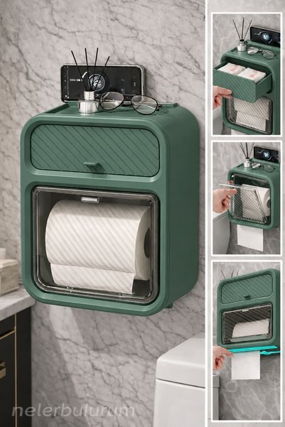 nelerbulurum Multipurpose Bathroom Organizer, Adhesive Toilet Roll Holder wit...