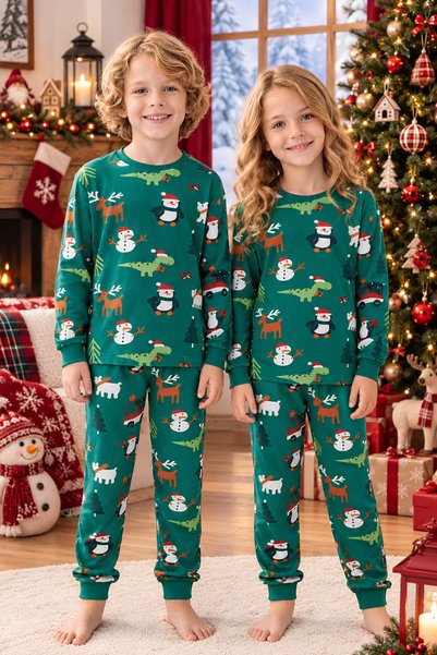 bunny hopp 100% Cotton Interlock Fabric Unisex Girls and Boys Christmas Pajam...