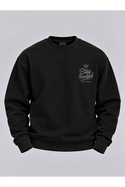 CLIPMAN Erkek Regular Fit Sırt Detaylı 3 İplik Baskılı Sweatshirt