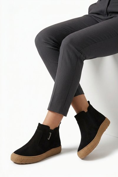 Moda Pie Merlos Yan Double Rubber Genuine Leather Women's Daily Boots Black N...
