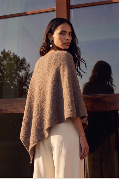 CHUBA Women's Premium Soft Textured Asymmetrical Cut Poncho Brown 27W5011