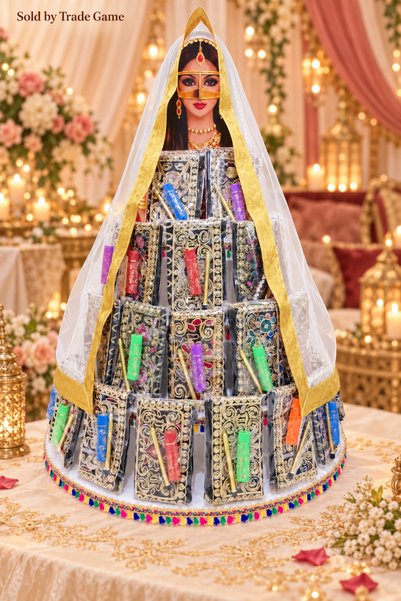 Generic Ghumrah Bride 4-Tier Stand, 24 Zip Pouches, 24 Lipsticks & 24 Kajal -...