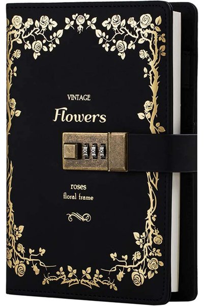 EXCEFORE Lock Diary Leather Locking Journal Writing Notebook Vintage Lock Pla...
