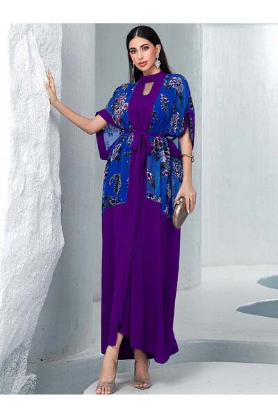 BEAUTY AMINAH Purple & Blue Floral Two-Piece Set