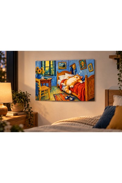 OAKY Life Van Gogh Esintili Komik Kediler Dekoratif Duvar Tablosu 4 mm MDF UV...
