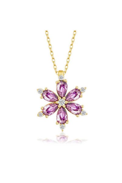 Gumush Silver Gold Purple Lotus Flower Women's Necklace
