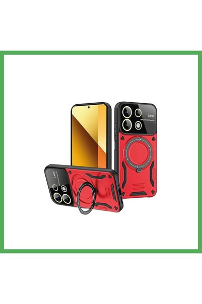 Nur store Çanta غطاء متوافق مع هاتف Redmi Note 13 4G مع حامل عدسة Joy - أحمر ...
