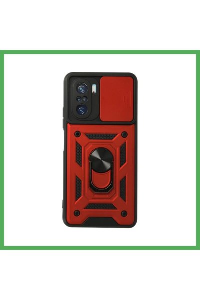 Nur store Çanta Poco F3 Compatible Case with Lens Ring Silicone - Red Bezoss
