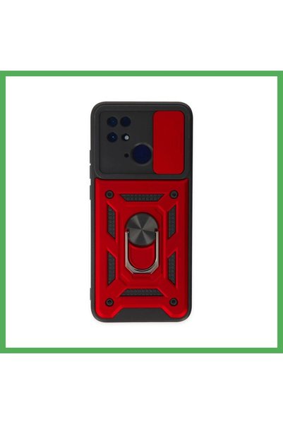 Generic Brand Redmi 10C Compatible Case with Lens Ring Silicone - Red Bezoss