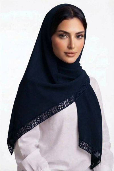 Veil Designer طرحة بوال ا كحلي قماش ياباني بشغل اويه مع كوروشيه تركي علي الطر...