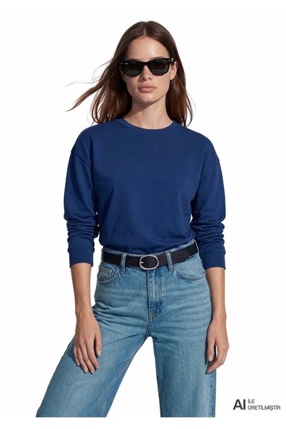Mavi Women's Navy Blue Long Sleeve Basic T-Shirt Deep Navy Blue Sweatshirt