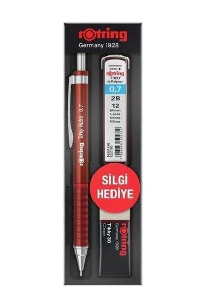 Rotring Tikky Versatil Pencil Set with Eraser and Tip Gift Retro Red 0.7 mm
