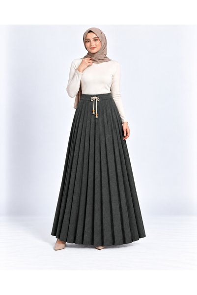 Nova Earth Art Pleated Maxi Skirt with Rope Belt Detail