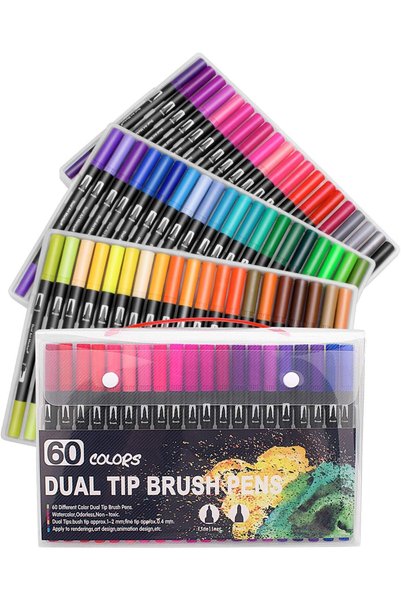 GENERAL Bullet Journal 60pcs Colouring Pens, Dual Tip Brush Pens Art Markers ...