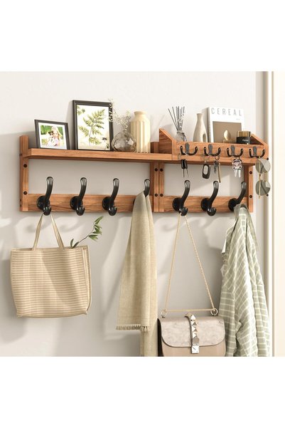 Generic Wall Mounted Coat Rack, Coat Hooks, Entryway, Brown | Wooden Wall-Mou...