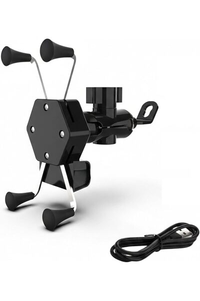 GENERAL حامل هاتف للدراجة على شكل X من BikeKit مع شاحن USB مقاوم للماء، أسود