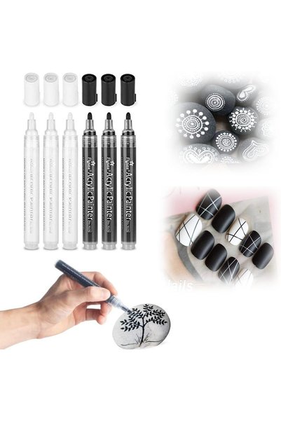 Generic Black White Paint Pens, 6 Pack Acrylic Black White Permanent Markers,...