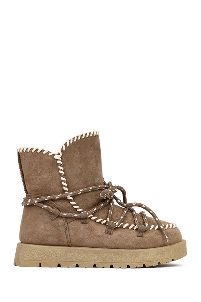 Derimod Women's Mink Lace-Up Thick-Soled Suede Teddy Boots Wf250006Ss