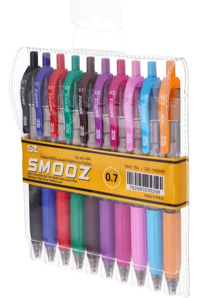 SMOOZ 10-Color 0.7 mm Gel Ink Pen 10-Pieces, Multicolor