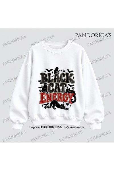 PANDORICA Witchy/Witch-Themed "Black Cat Energy" Cat Printed Unisex 3 Thread ...
