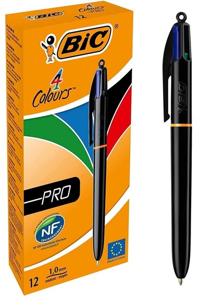 1cici1bici قلم حبر جاف قابل للسحب من BIC بأربعة ألوان وسمك متوسط (1.0 مم)، عب...